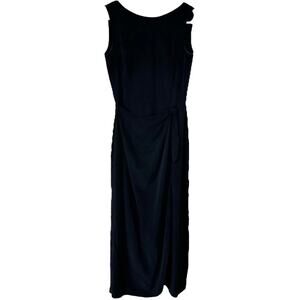 Jones New York Sheath Maxi Dress Side Knot Tie Bateau Neck 100% Silk Black 4